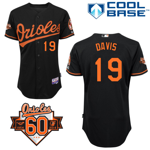 Chris Davis #19 MLB Jersey-Baltimore Orioles Men's Authentic Alternate Black Cool Base/Commemorative 60th Anniversary Patch Baseball Jersey